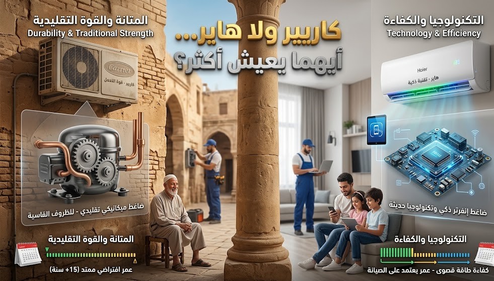 كاريير ولا هاير أيهما يعيش أكثر ويحتاج صيانة أقل 10 كاريير ولا هاير أيهما يعيش أكثر
